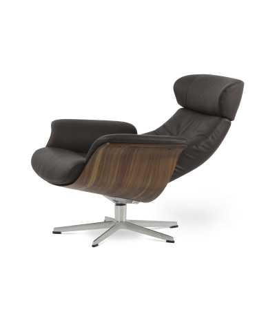 Butaca relax Timeout de madera de nogal y piel