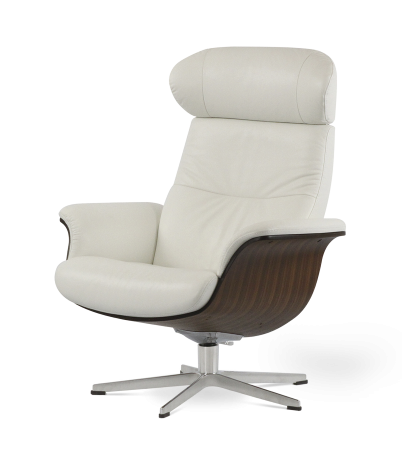 Butaca relax Timeout de madera de nogal y piel - Blanco