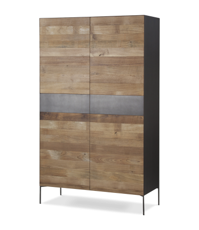 Aparador alto Fusion frontal acero y teca reciclada 4 puertas 2 cajones 111 x 45 x 184 cm