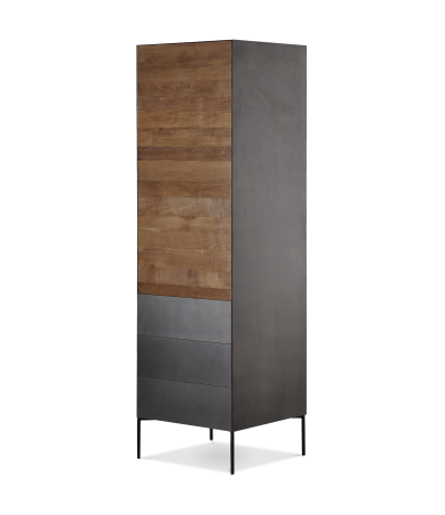 Armario ropero Fusion frontal teca y acero lacado 1 puerta 3 cajones 56 x 55 x 184 cm