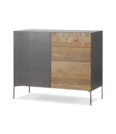 Bufet Fusion frontal acer i teca reciclada 1 porta 3 calaixos (1 contenidor ) 111 x 45 x 92 cm