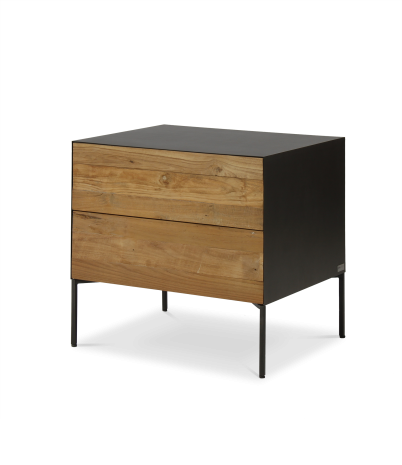 Mesita de noche Fusion frontal teca reciclada 2 cajones 56 x 45 x 55 cm