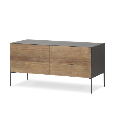 Mueble TV Fusion frontal teca reciclada 1 puerta abatible 1 cajón contenedor 111 x 45 x 55 cm