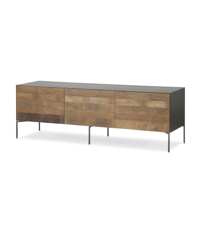 Mueble TV Fusion frontal teca reciclada 2 puertas (1 abatible) 1 cajón contenedor 166 x 45 x 55 cm