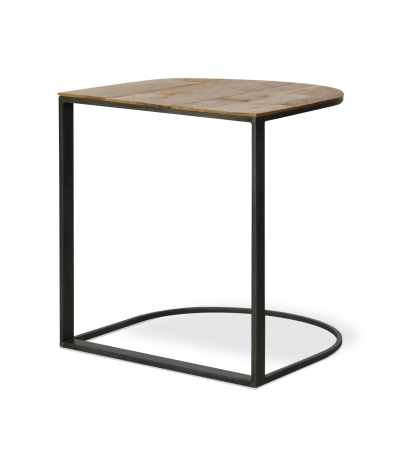 Mesa auxiliar de sofá Cute de teca reciclada y acero lacado negro 50 x 50 x 54 cm