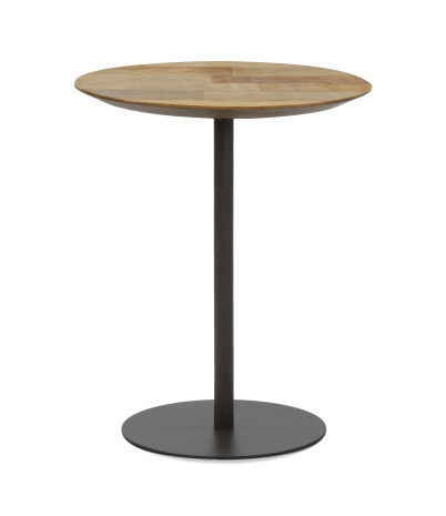 Mesa auxiliar redonda Cute de teca reciclada y acero lacado negro 45 x 55 cm
