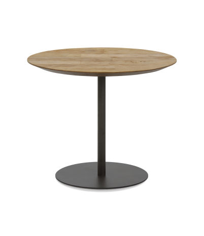 Mesa auxiliar redonda Cute de teca reciclada y acero lacado negro 55 x 45 cm