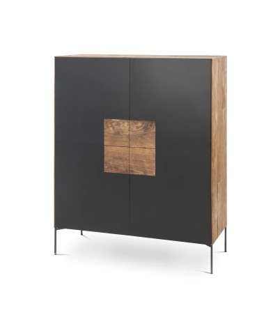 Aparador New Zen de teca reciclada y acero lacado 4 puertas 112 x 45 x 138 cm