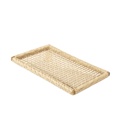 Bandeja Danout rectangular de ratán sintético y teca maciza - 60