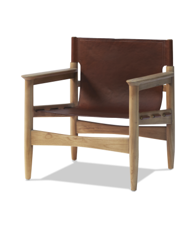 Zanzibar armchair made from mindi wood and plena flor leather - Cognac