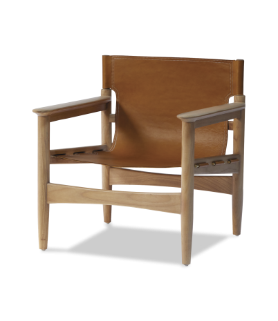 Zanzibar armchair made from mindi wood and plena flor leather - Ochre