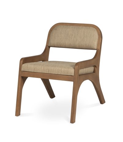 Swan armchair made of solid mindi upholstered in brown or beige fabric - Beige