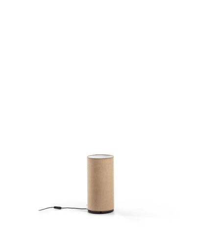 Làmpada de sobretaula Tub pantalla d'arpillera saco, beige o lona natural