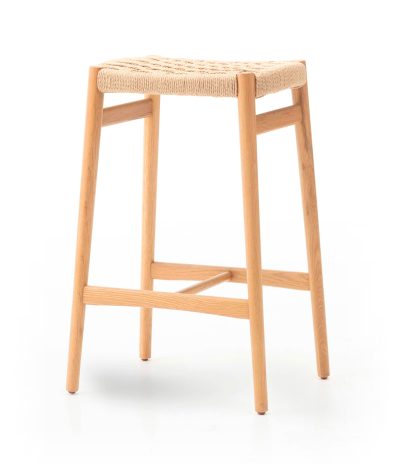 Taburete Lauta de roble macizo y loom natural