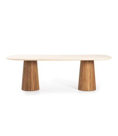 Kirei oval table made of recycled teak and microcement 240 x 110 x 78 cm - Cappuccino