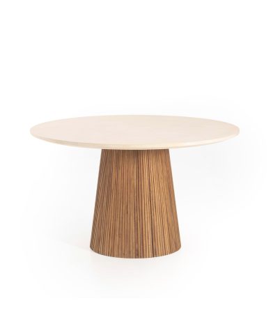 Kirei round table made of recycled teak and microcement Ø130 x 78 cm - Cappuccino