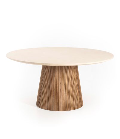 Kirei round table made of recycled teak and microcement Ø160 x 78 cm - Cappuccino