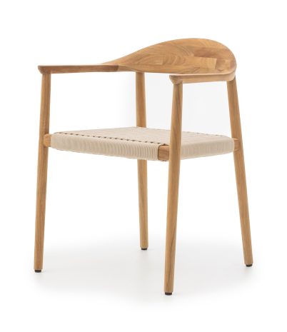 Pluma chair with armrests made of solid teak and synthetic rope - Beige