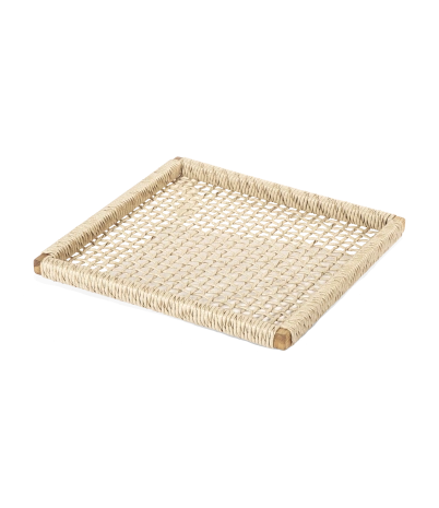 Bandeja Danout cuadrada de ratán sintético y teca maciza - 30