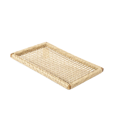 Bandeja Danout rectangular de ratán sintético y teca maciza - 50