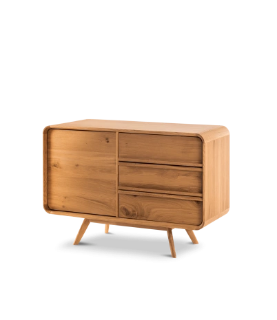 Aparador Kurve de roble 1 puerta 3 cajones 120 x 45 x 80 cm